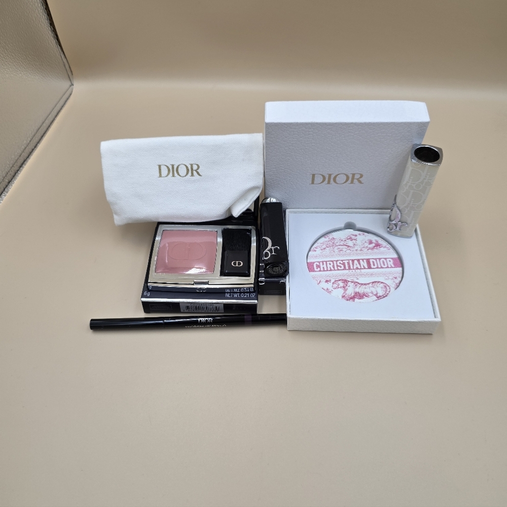 Dior Collection Complete With Blush, Mirror, Lipstick Case And Makeup Shown